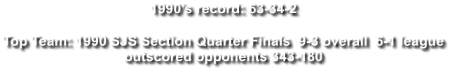 1990’s record: 63-34-2  Top Team: 1990 SJS Section Quarter Finals  9-3 overall  6-1 league outscored opponents 343-180
